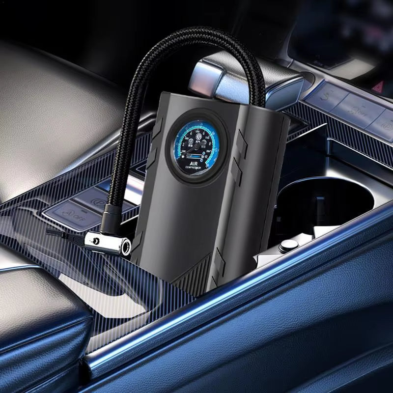 Compact Electric Car Tire Inflator with Pressure Gauge - Efficient Portable Air Pump for Vehicles