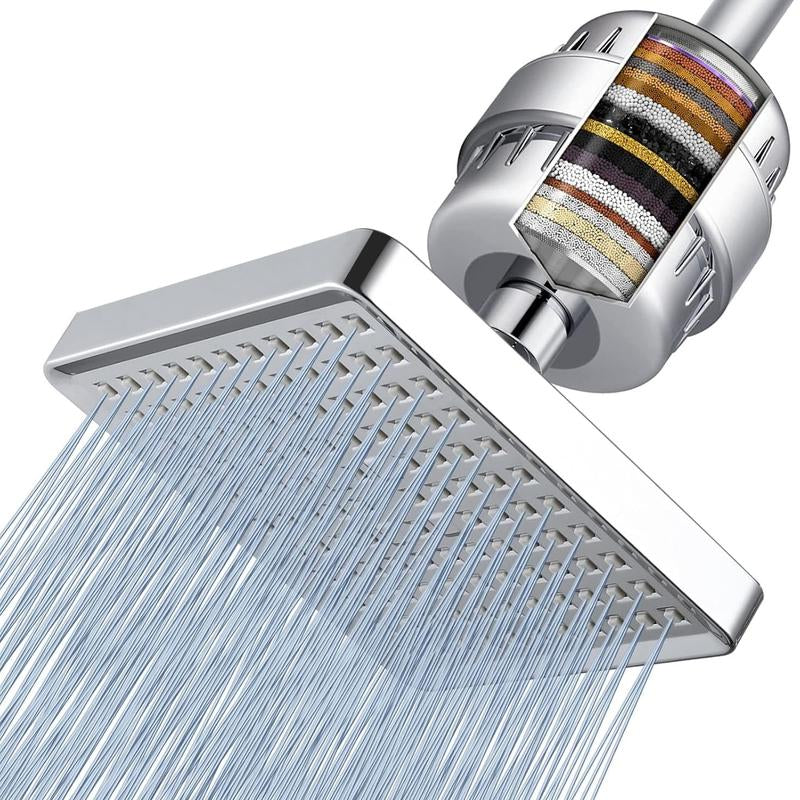 HOLENGS Filtered Shower Head - 20-Stage Deluxe Rainfall Shower Filter, Bathroom Accessory, Suitable for Hard Water, Removes Chlorine and Harmful Substances - 6-Inch Square High-Pressure Rainfall Shower Head (Brushed Nickel)