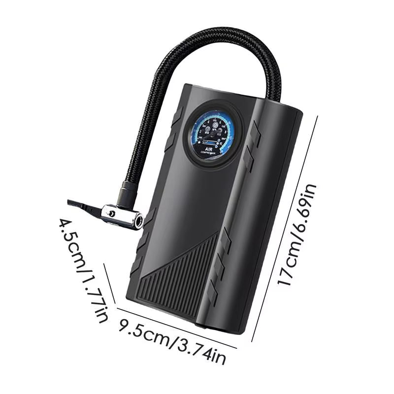 Compact Electric Car Tire Inflator with Pressure Gauge - Efficient Portable Air Pump for Vehicles