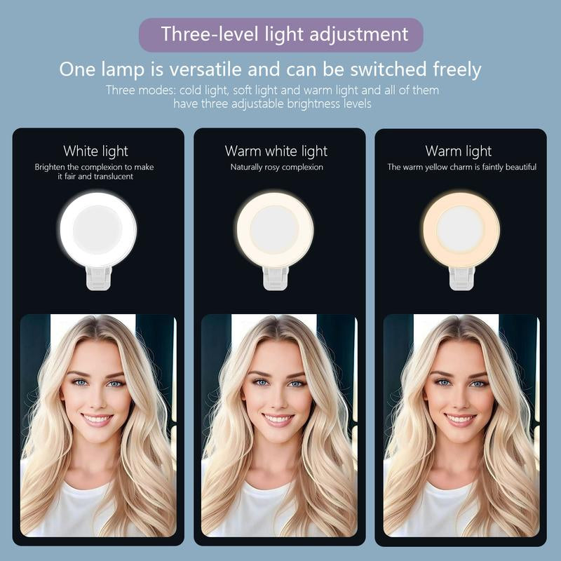 360° LED Ring Light with Mirror & Phone Holder ,3-In-1 Rechargeable Makeup Light for Live Streaming, Video Calls, Selfie (Portable, 3 Color Temperatures, Foldable)