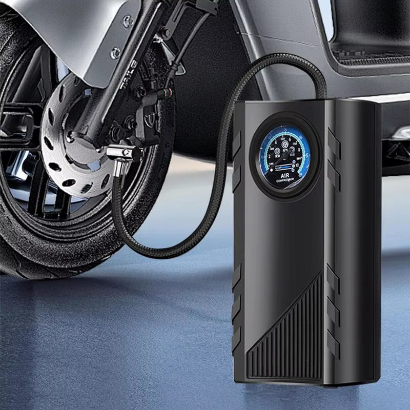 Compact Electric Car Tire Inflator with Pressure Gauge - Efficient Portable Air Pump for Vehicles
