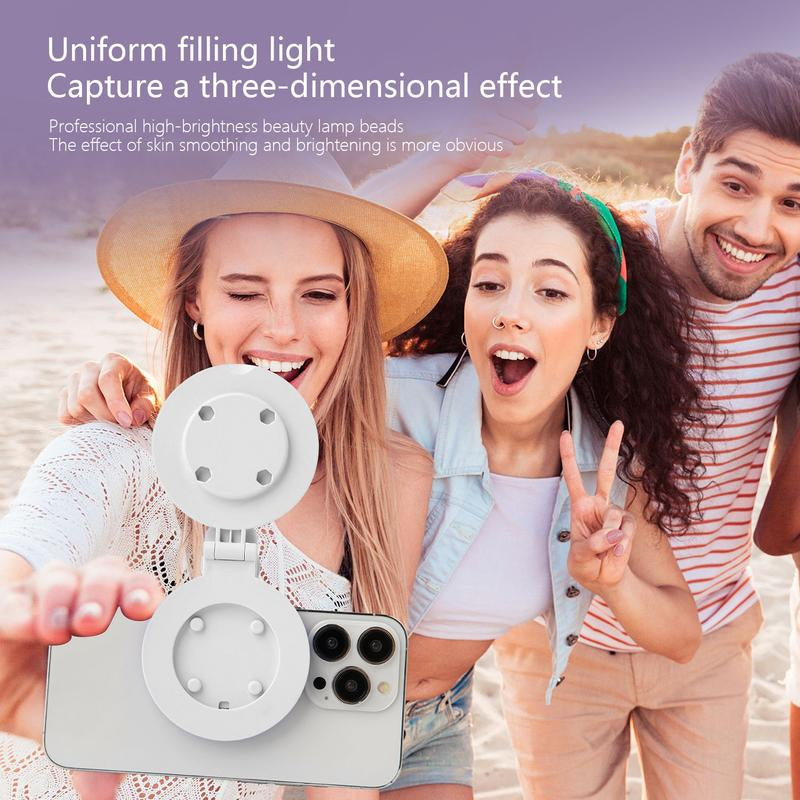 360° LED Ring Light with Mirror & Phone Holder ，3-In-1 Rechargeable Makeup Light for Live Streaming, Video Calls, Selfie (Portable, 3 Color Temperatures, Foldable)