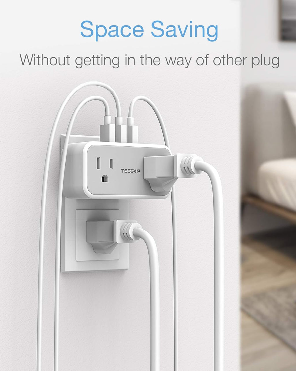 Double Outlet Plug Extender with USB,  Multi Electrical Outlet Splitter with Dual Outlets 3 USB Wall Charger, Multiple Plug Expander for Home Office Travel Cruise Ship Dorm Room Essentials