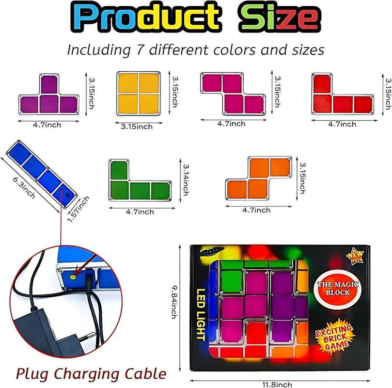 【Hot Selling Gift】7 PCS Stackable Night Light 3D Puzzles Toy 7 Colors Magic Blocks Induction Interlocking LED Novelty Desk Lamp Lighting DIY for Teens and Adults Home Deco Great Gift for Birthday