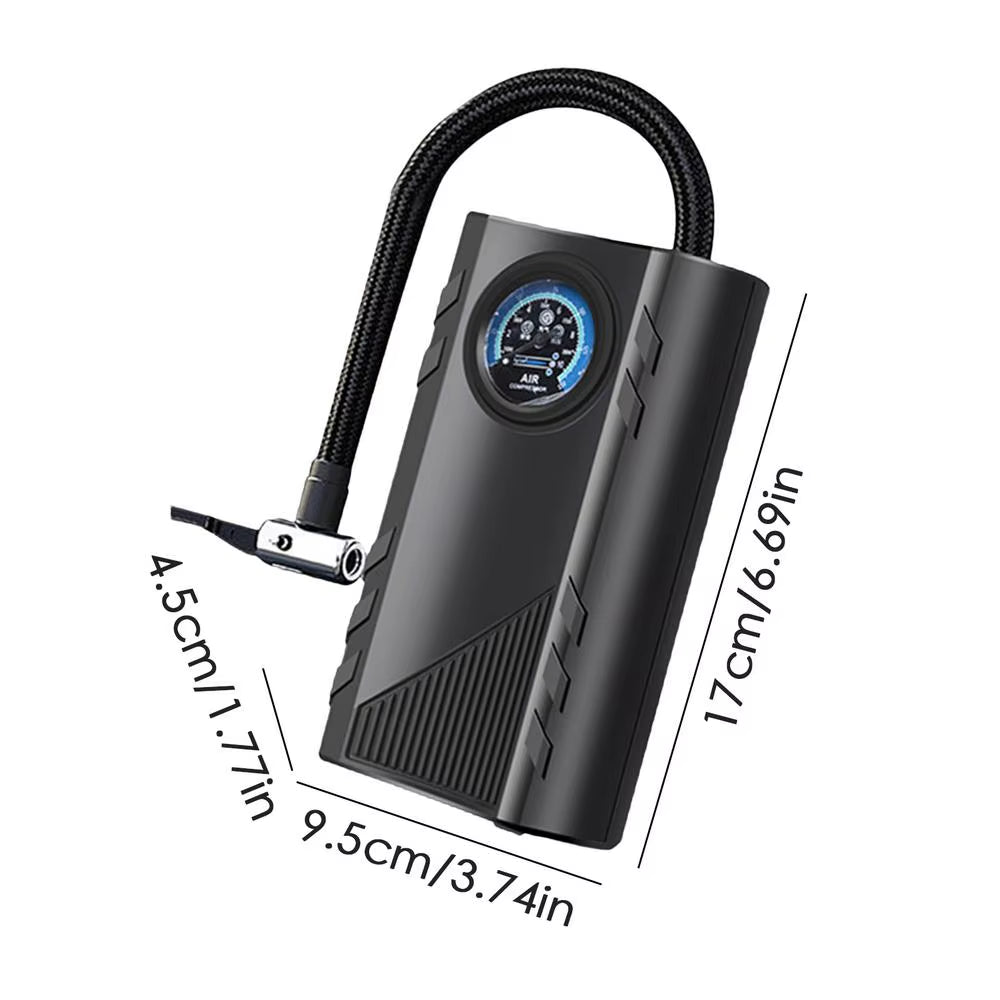 Compact Electric Car Tire Inflator with Pressure Gauge - Efficient Portable Air Pump for Vehicles