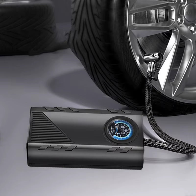 Compact Electric Car Tire Inflator with Pressure Gauge - Efficient Portable Air Pump for Vehicles