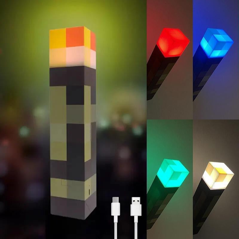 Upgraded Pixel Torch Night Light – USB Pluggable LED Wall Lamp | Handheld Flashlight for Kids Room, Holiday Party & Creative Home Decor