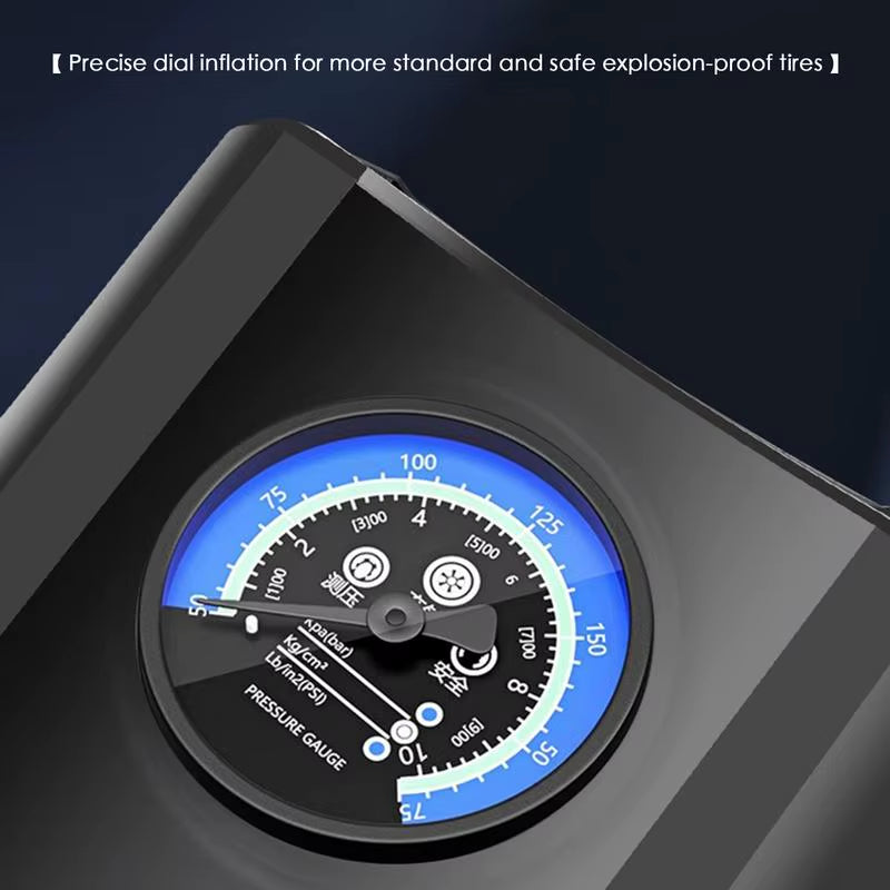 Compact Electric Car Tire Inflator with Pressure Gauge - Efficient Portable Air Pump for Vehicles