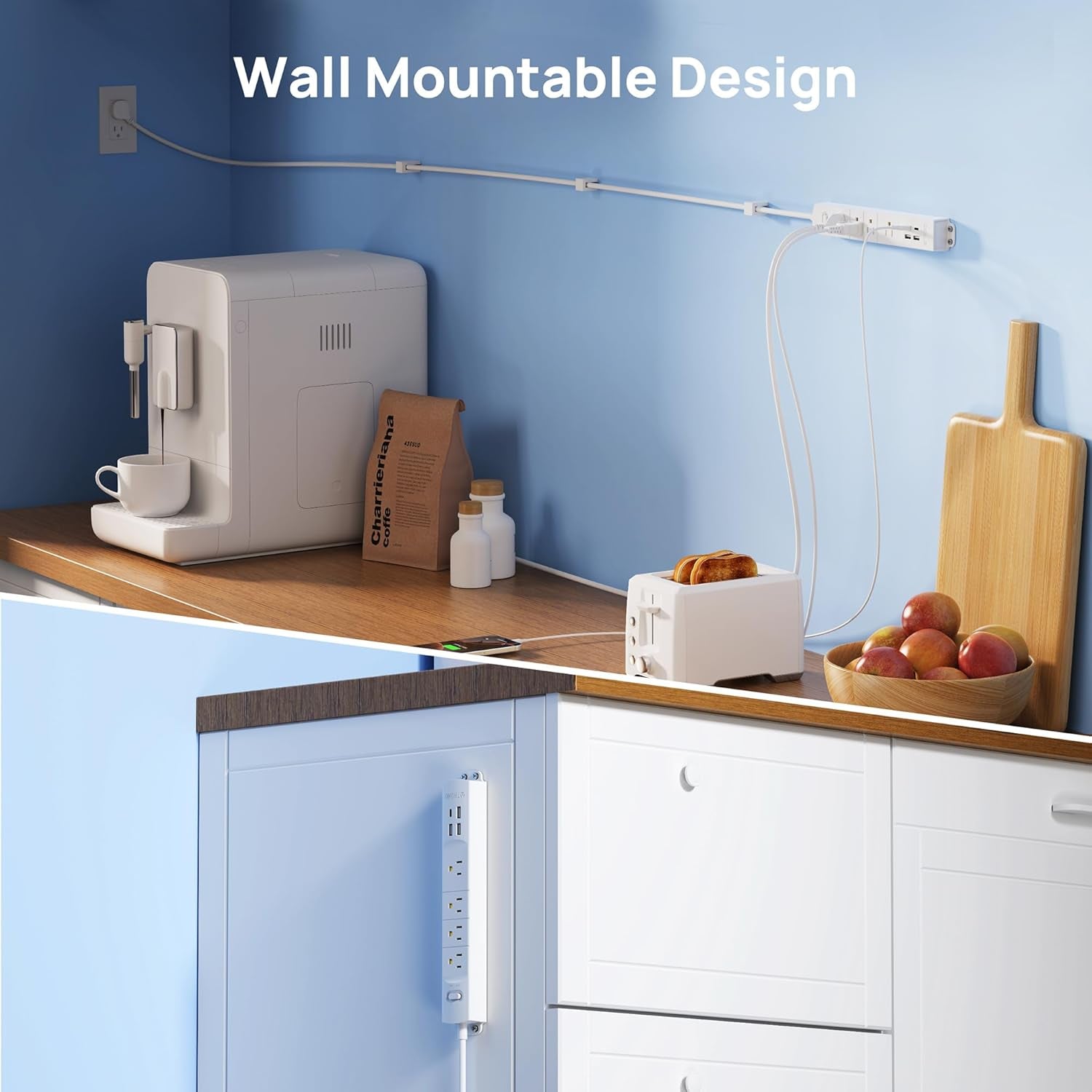 Surge Protector Power Strip with USB, Ultra Thin Flat Plug 6Ft Extension Cord 1625W, 3 USB a & 1 Type C, 4 AC Outlets 1440J Surge Protection ETL Listed, Wall Mount for Home Office Dorm, White